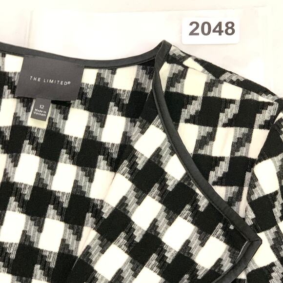 The Limited Womens Open Jacket Black White Houndstooth Sz 12 Faux Leather Trim - Picture 13 of 13